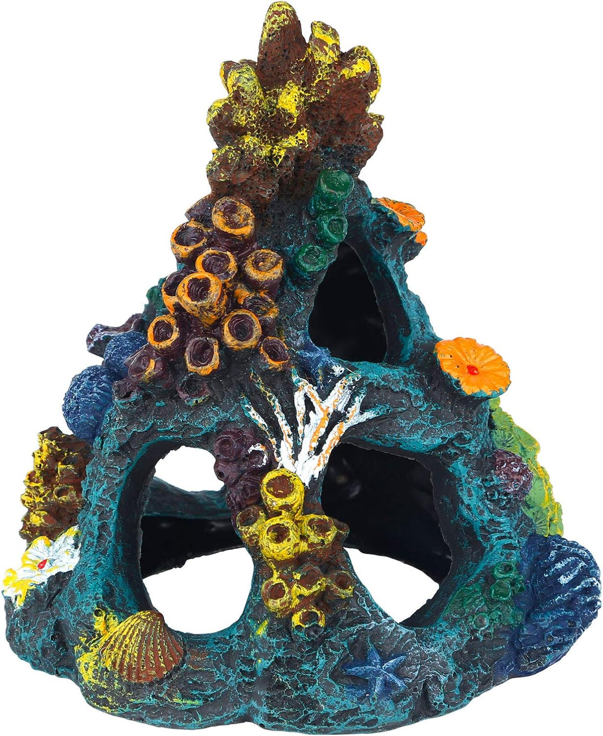 Uniclife Aquarium Decorations Resin Coral Rock Mountain Cave Fish - Green Coral Tower