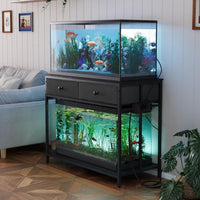VOWNER 40 Gallon Aquarium Stand with Power Outlet & Cabinet Storage - Black / 39.4" L x 18.9" W x 31.5"H