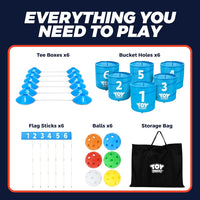 TOY Life backyard bucket golf game set with blue golf buckets, flag and golf balls on a lawn - view 7