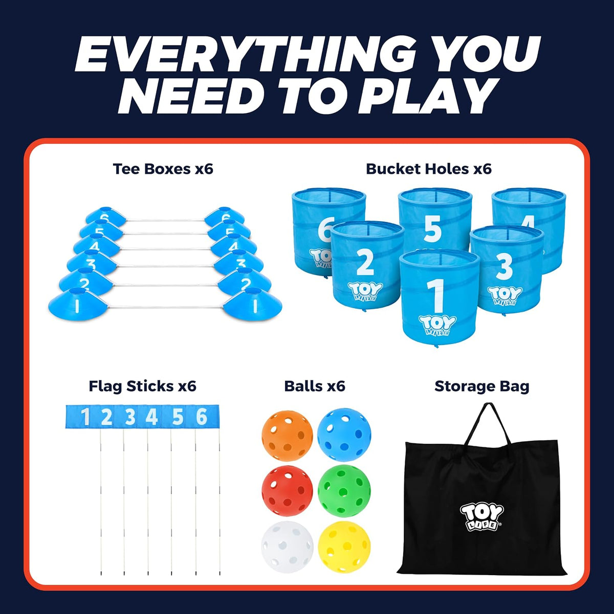 TOY Life backyard bucket golf game set with blue golf buckets, flag and golf balls on a lawn - view 7