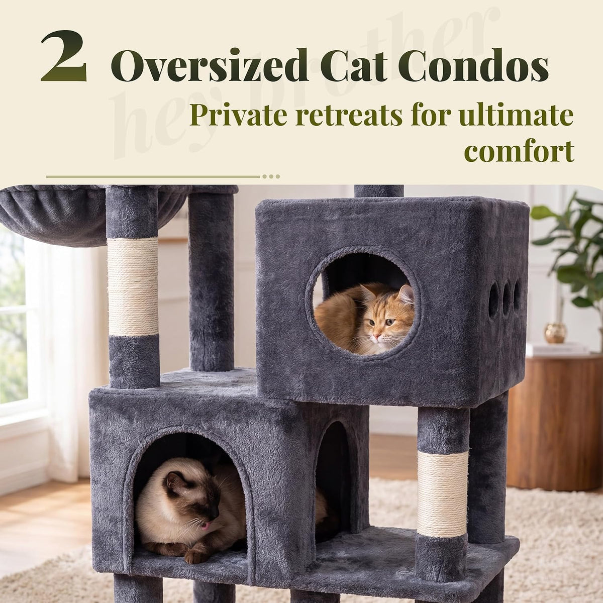 Hey-brother Cat Tree, Sturdy Tower with Sisal-Wrapped Columns - 68.5 inches / Smoky Gray - image 4