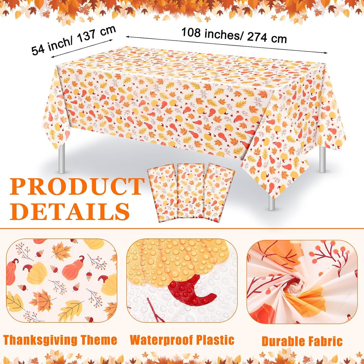 Newwiee 3 pack Halloween plastic tablecloths with candy corn print, 108 x 54 inches - view 20