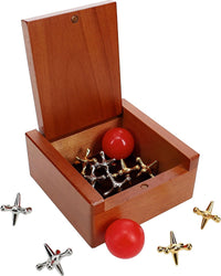 WE Games Metal Jacks Set – Classic Jacks Game with 2 Red Balls in Keepsake Wooden Box – Nostalgic