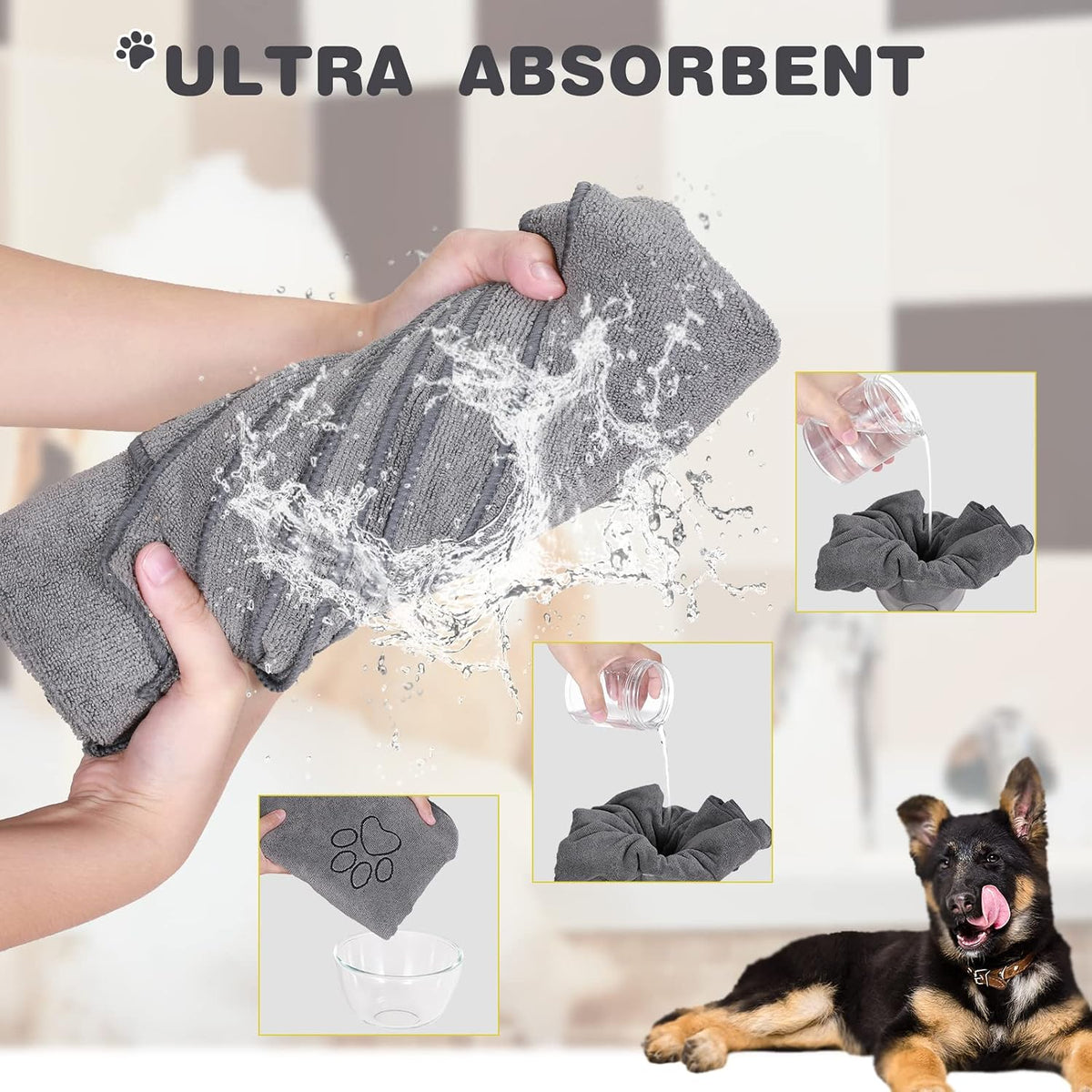 Chumia 4 Pcs Dog Towels for Drying - 16 x 32 Inch / Gray - image 2