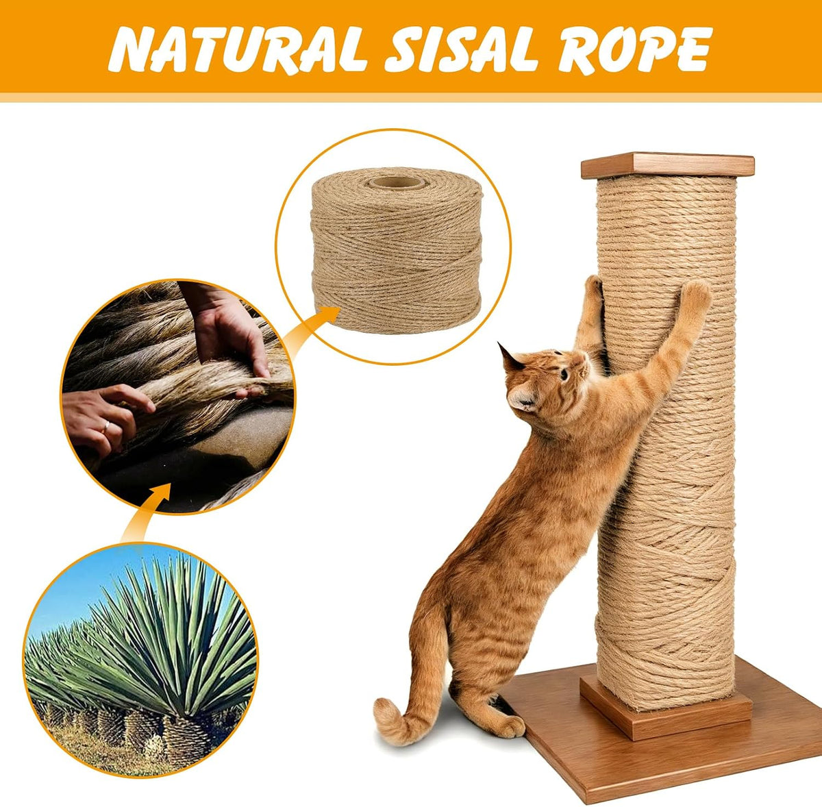 Natural Sisal Rope for Cat Scratcher - 1/4 Inch x 328 Feet - image 2