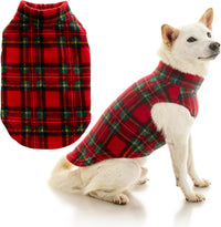 Gooby Stretch Fleece Vest Dog Sweater - Small Length (9") / Plaid Red