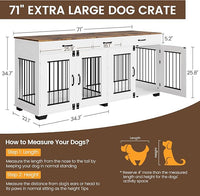 71 Inch Dog Crate Furniture for 2 Rooms, Wooden Double Crate Large Breed with Door, Dog Kennel Indoor, TV Stand End Table with Divider for Large Medium Dogs,White/Brown