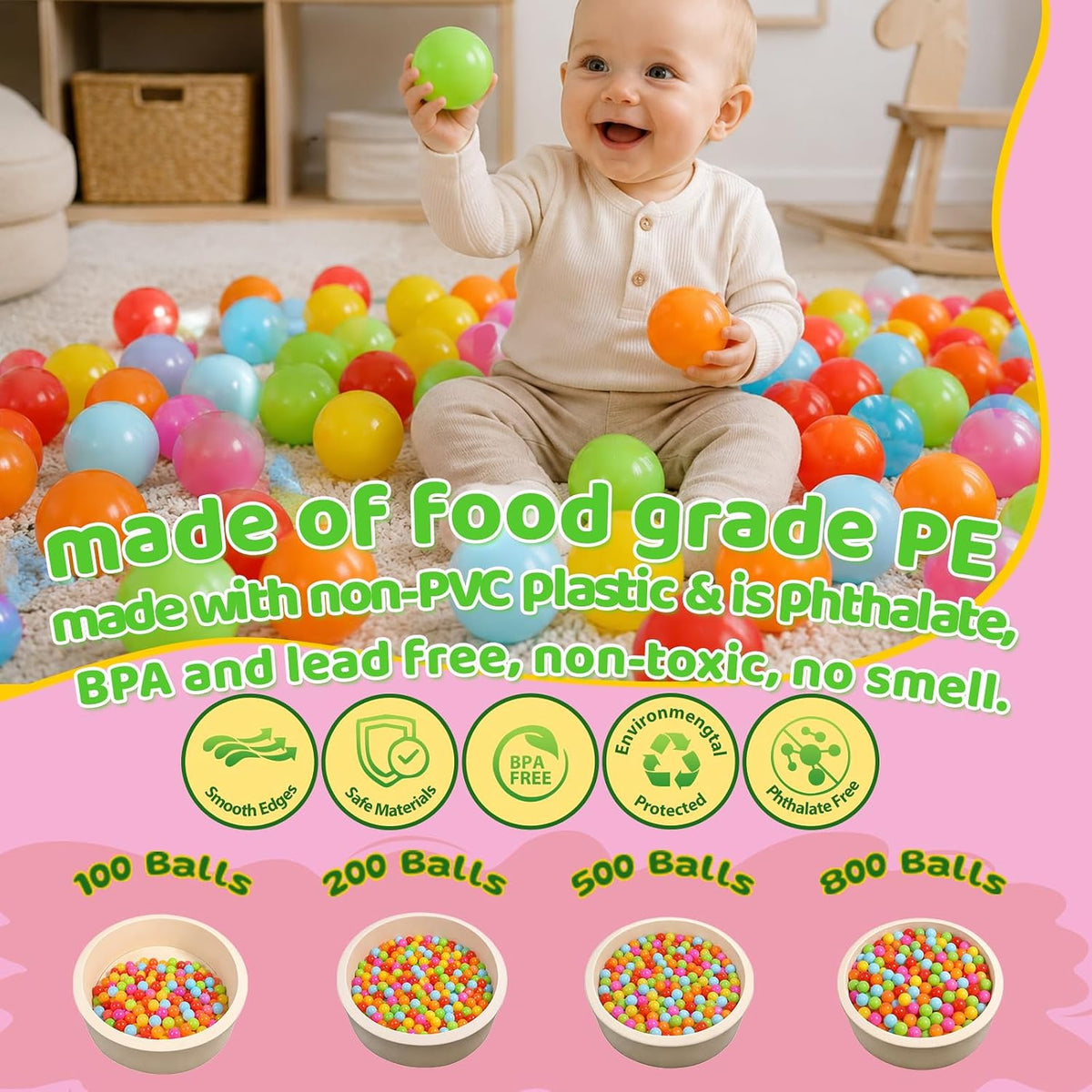 Ball Pit Balls for Toddlers, Crush Proof - 7 Bright Colors / 100 balls - image 3