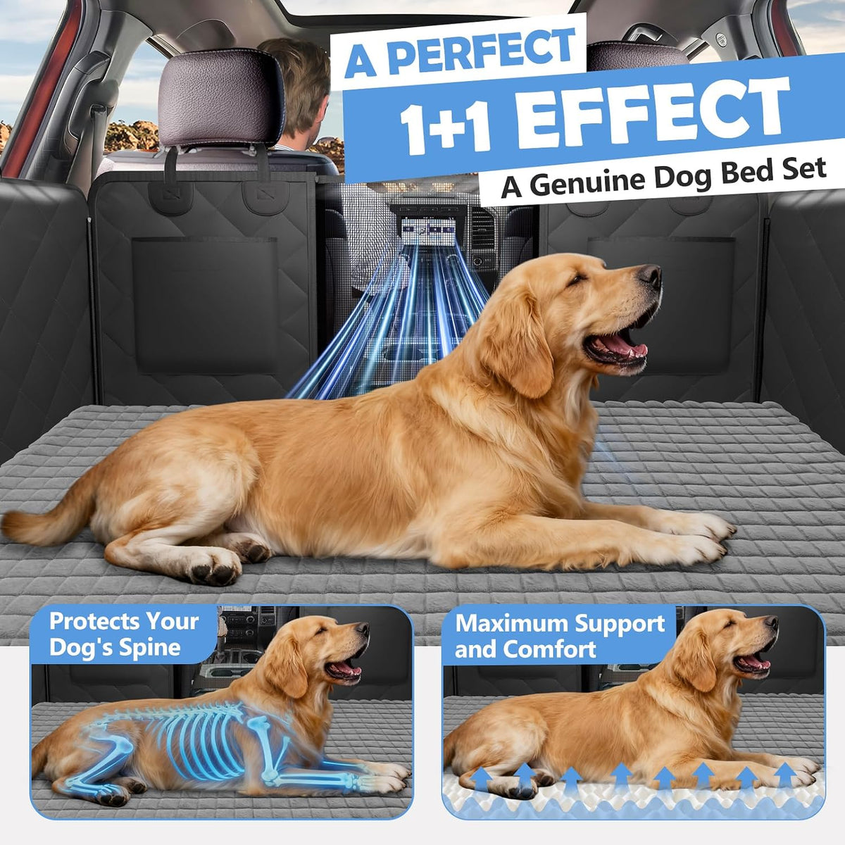 Back Seat Extender for Dogs - XL - for Full Size Crew Cab Truck / Full Size SUV / Black and Modern Gray - image 3