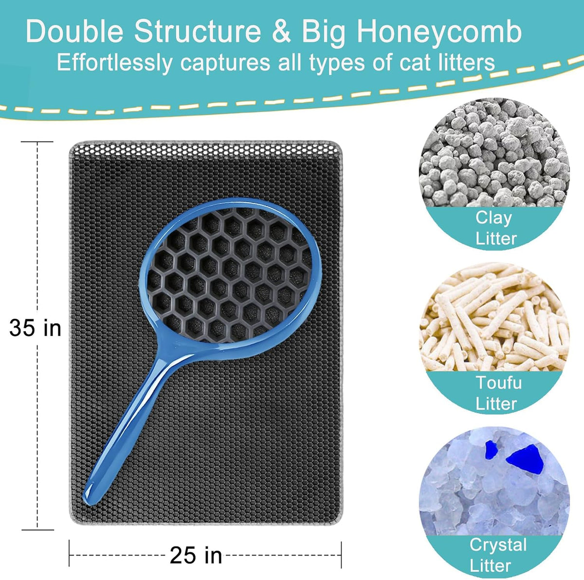 mengbu 35 x 25 inch large cat litter trapping mat with honeycomb layers - view 2