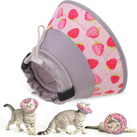 EXPAWLORER Cat Recovery Cone Collar- Soft Adjustable Pet Collar for After Surgery, Waterproof Elizabethan Protective Collar, Stop Licking Donut for Small Medium Kittens (Strawberries M (8.5-12 in))