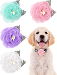 PET SHOW 4 Pack Small Dog Bows Sliding on Collar Attachment – Essentials for Dogs - Light Purple, Pink, Green, Yellow