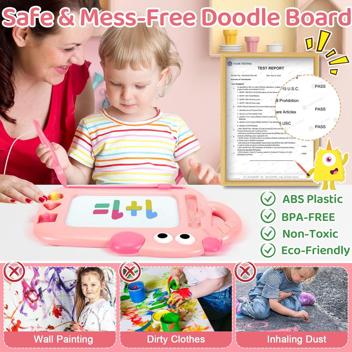 YUBALEER Magnetic Drawing Board for Toddler Boys Mess Free Doodle - Pink - image 3