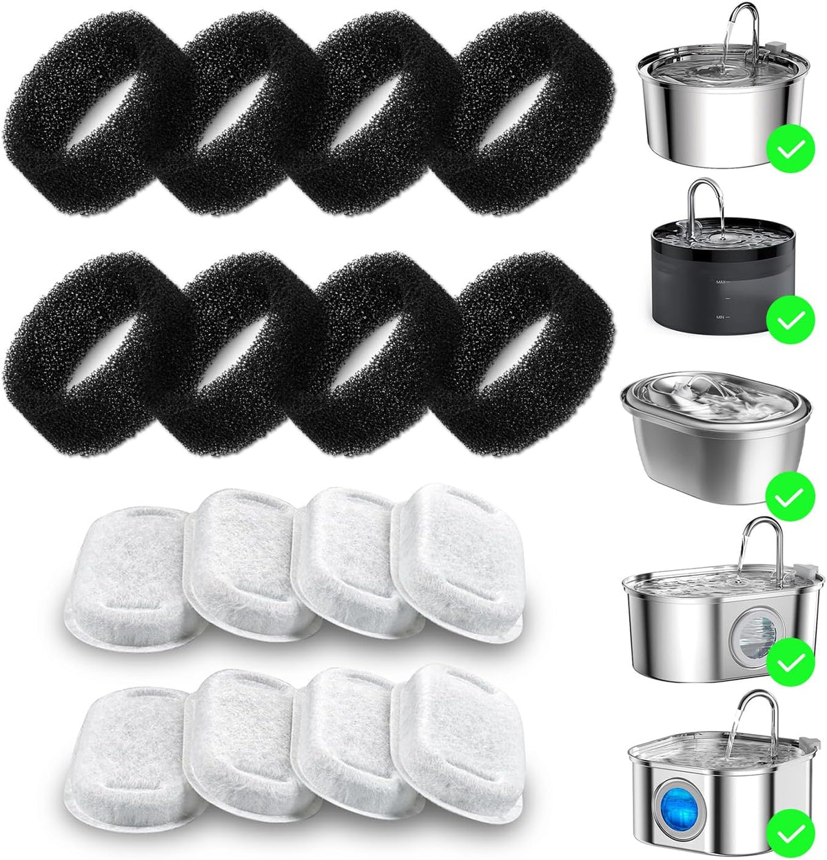 Cat Water Fountain Filter Replacement 16 Pack - 8+8