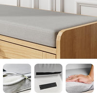 MHOM Oak Modern Entryway Bench with 2 Flip Drawers, Shoe Rack with Padded Seat Cushion, Wooden Storage Bench for Bedroom and Apartment