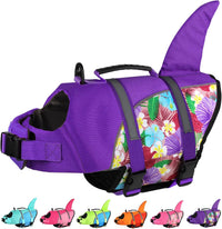 Doglay Dog Life Vest, Ripstop Shark Life Jacket - X-small / Purple & Purple Flower