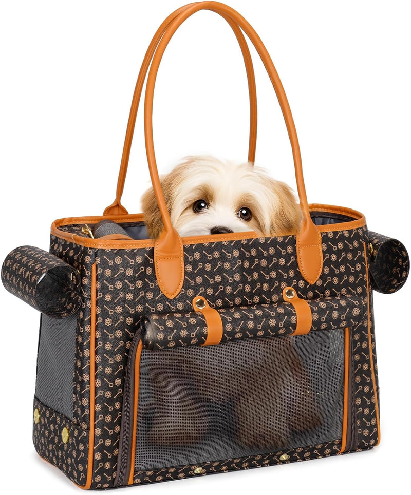 Minsong Fashion Pet Carrier Purse for Small Cat and Dog - Coffee / 15.8"L x 7.5"W x 11.8"H