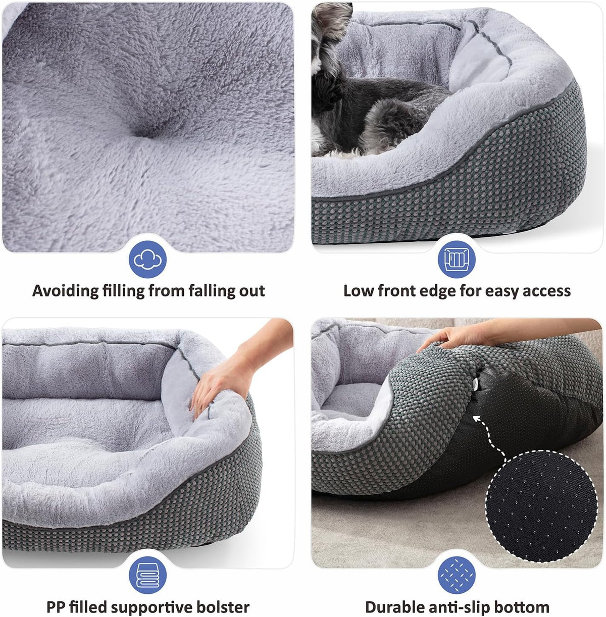 Medium Dog Beds for Medium Dogs Washable - M (30"x24"x9") / Grey - image 4