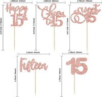 30 Pack Happy 80th Birthday Cupcake Toppers Gold Glitter Eighty - 15th / Rose Gold - image 2