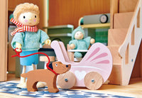 Tender Leaf Toys wooden dollhouse furniture nursery set with cot, high chair, pram and baby - view 18