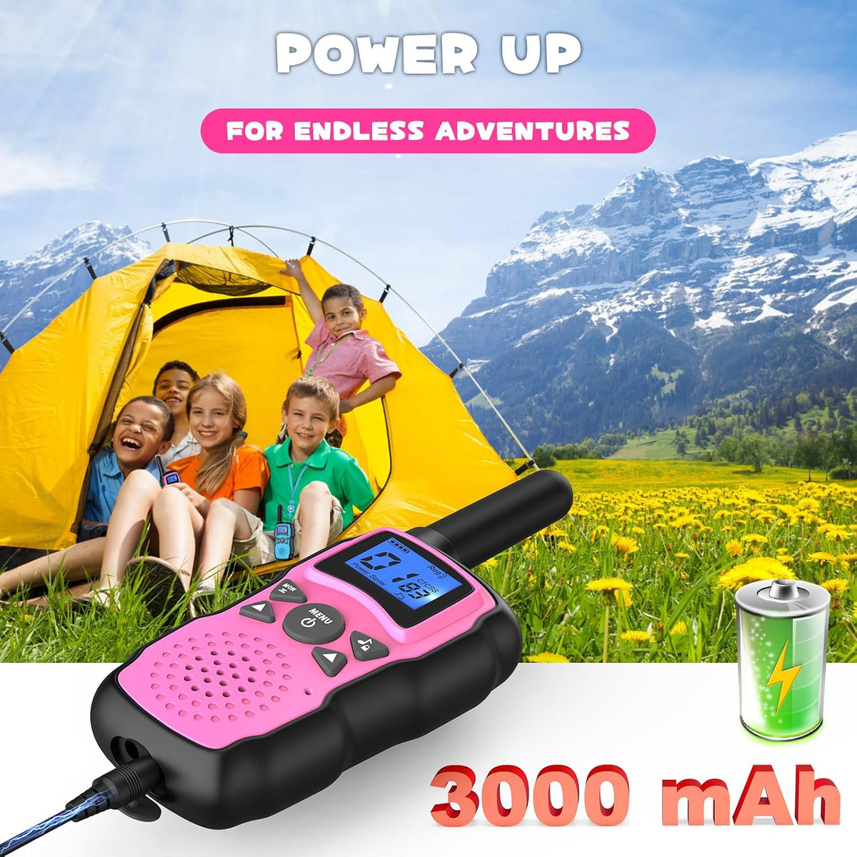 Wishouse Walkie Talkies for Kids Rechargeable with USB Charger - Pink Purple - image 2