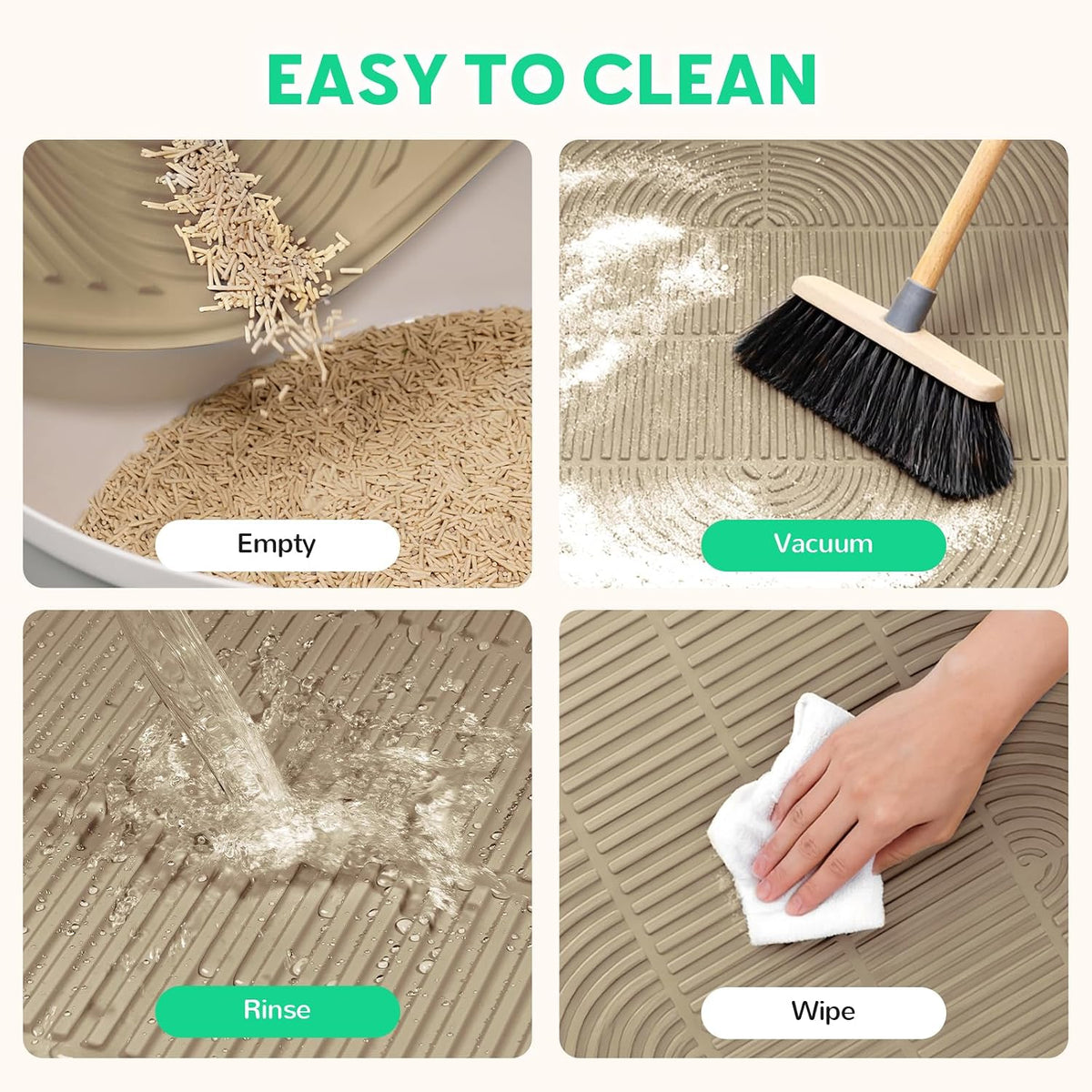 Cat Litter Mat,47" x 35" Extra Large Silicone Waterproof Litter Trapping Mat for Scatter Control - 47" x 35" / Khaki - image 4