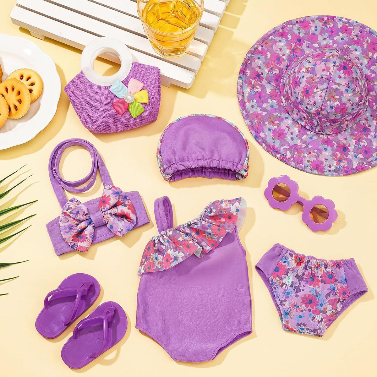 Kajaia 8 Pcs 18 Inch Doll Swimsuits Clothes and Accessories – Fun for Kids & Family - Purple / Swimsuit - image 2
