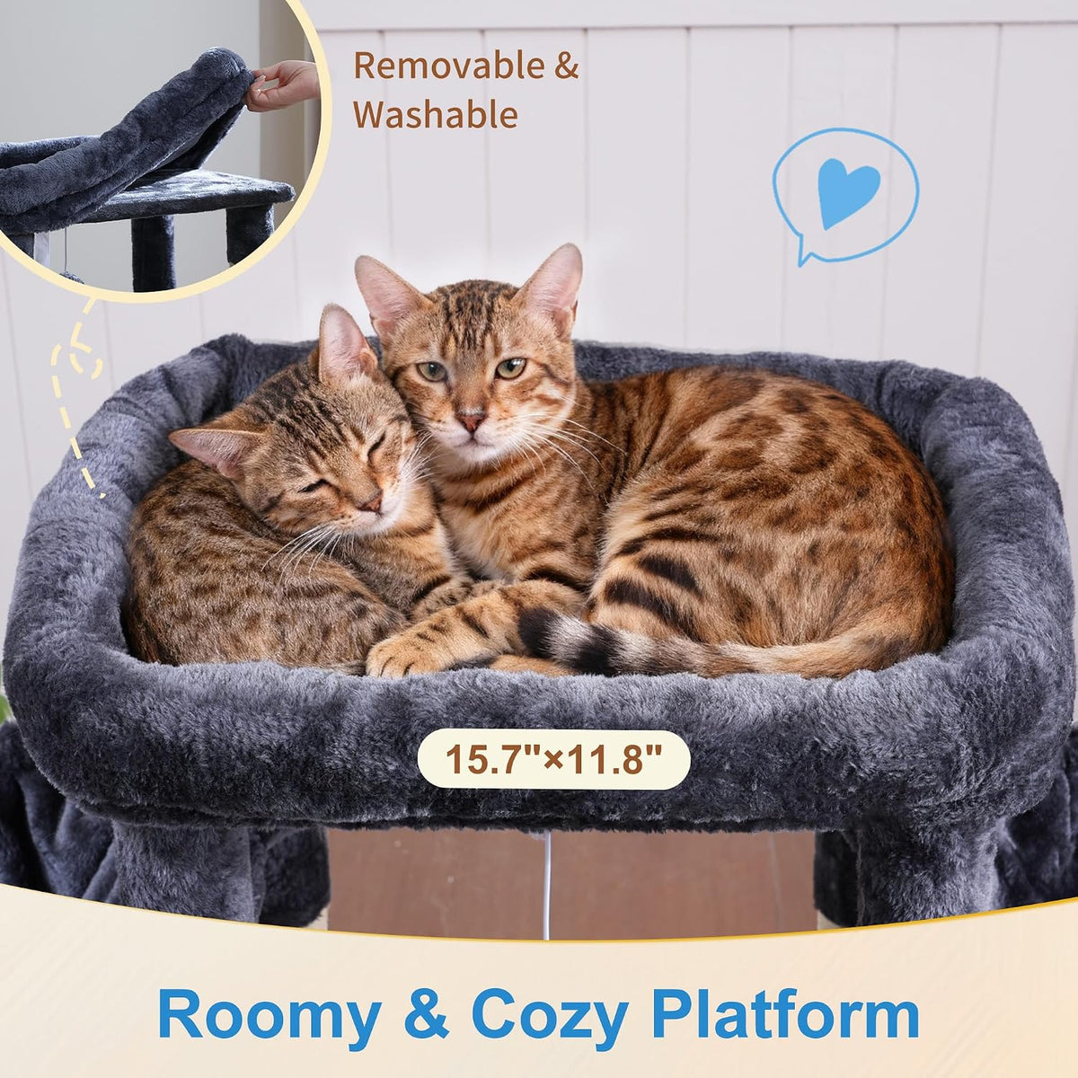 Hey-brother Cat Tree Tower with Large Platform, Spacious Condo - Smoky Gray / 35.4 Inches - image 3