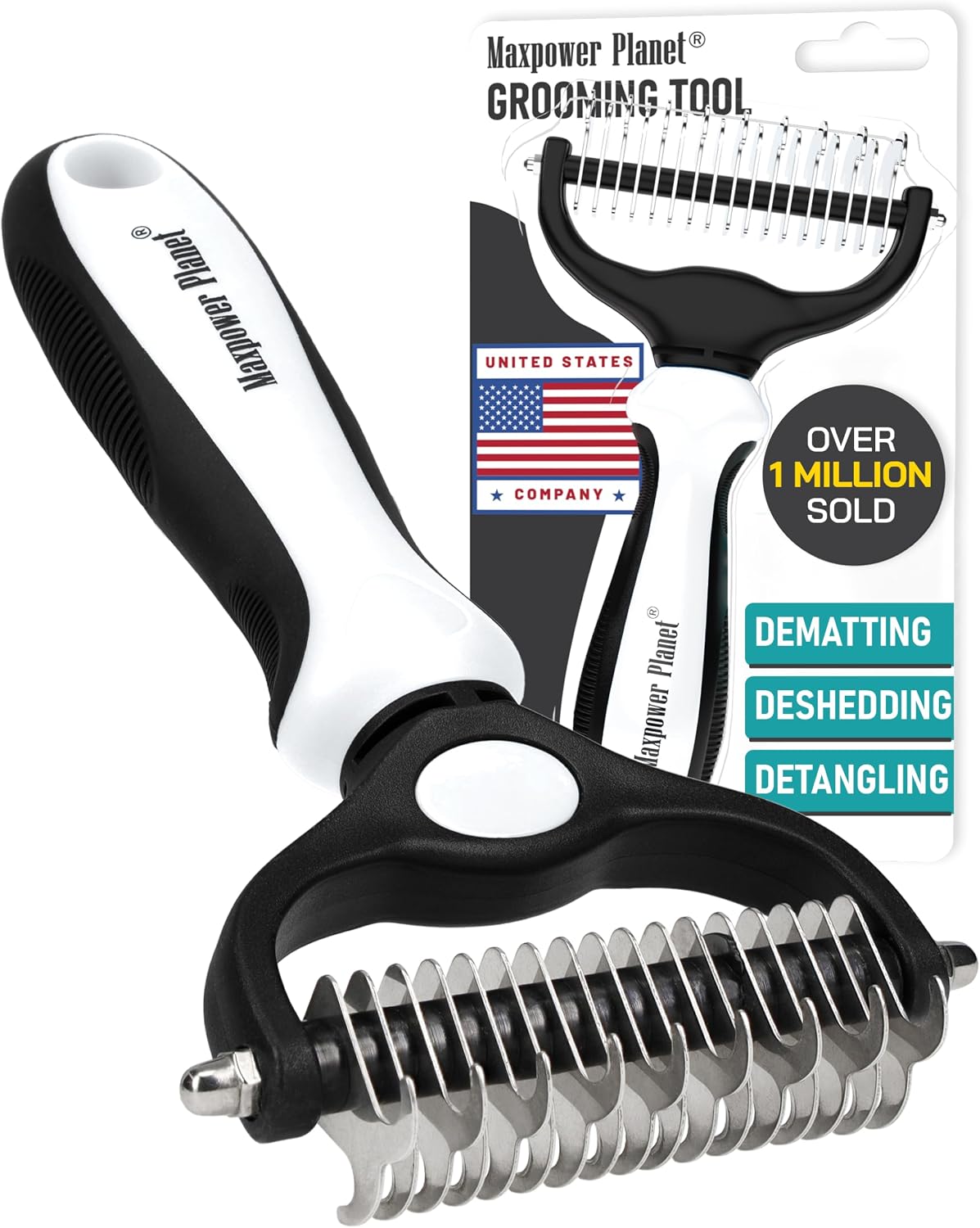 Maxpower Planet Dog Grooming Rake, Deshedding Undercoat Brush - White / Large