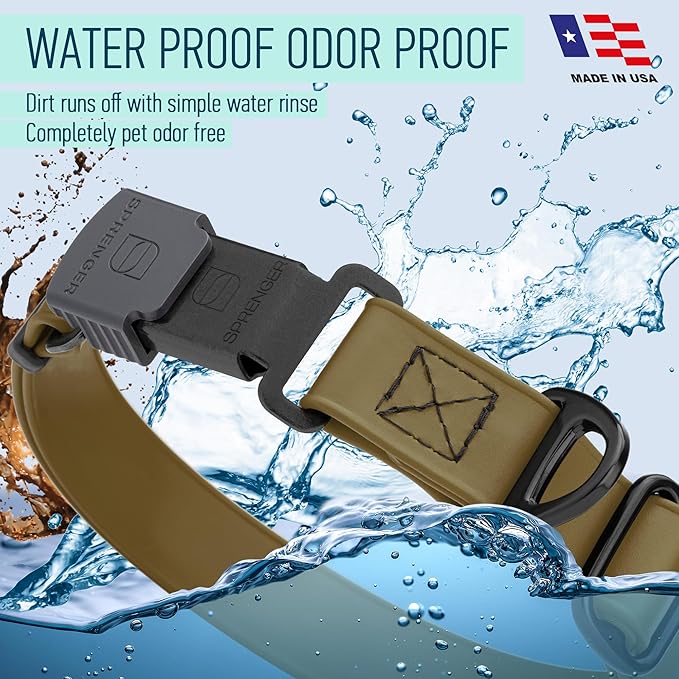 Dogline Biothane Waterproof Dog Collar with Herm Sprenger Stainless Steel Quick Release Buckle – Heavy Duty Tactical Durable Collar for Dogs – Comfortable and Safe Pet Collar, W 3/4" L 12-19", Brown