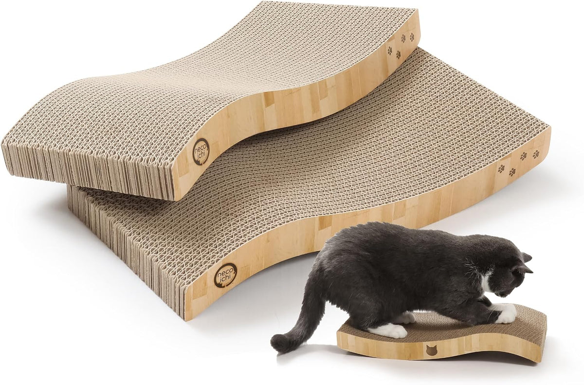 Reversible Wave Cat Scratcher for Indoor Cats - Oak / 2pcs