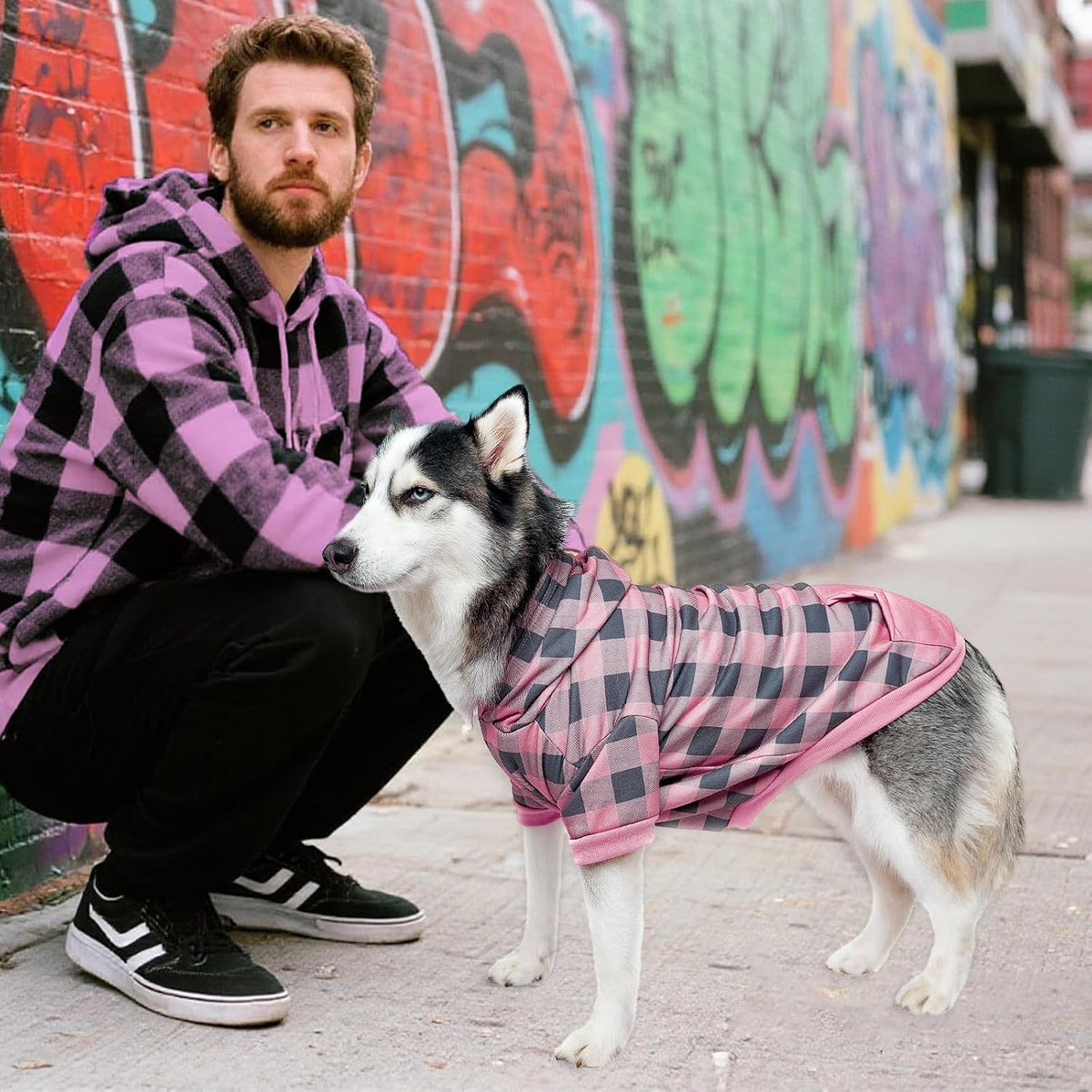Plaid Dog Hoodie Pet Clothes Sweater with Hat and Pocket for Small - Pink / X-Large (Pack of 1) - image 2