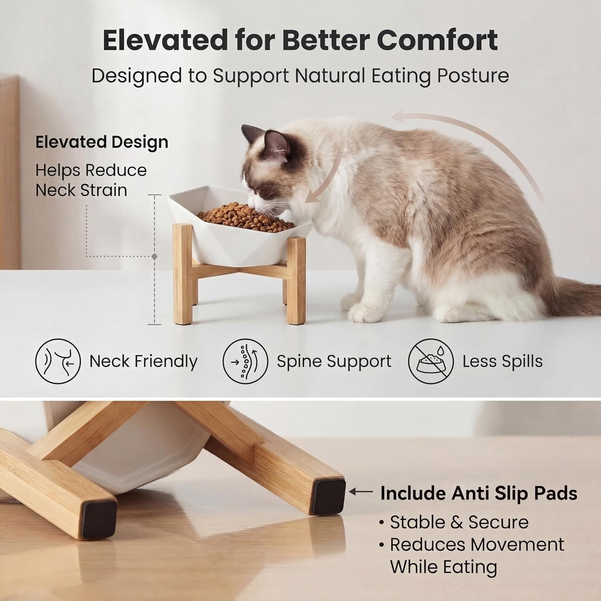 Ceramic Tilted Raised Cat Bowl - White with stand - image 3