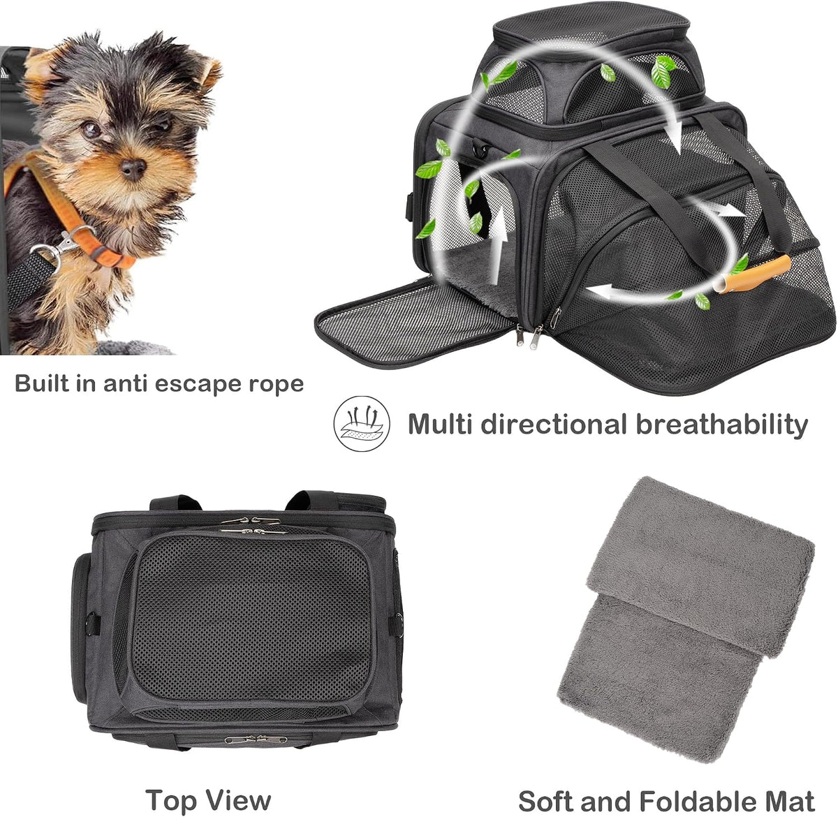 JUNGYOUN Premium Cat Carrier - Dark Grey / 17.0"L x 11.0"W x 11.0"H - image 4