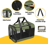 Conlun Cat Carrier Soft-Sided Pets Travel Carriers up to 15 Lbs - Green / 17.0"L x 11.0"W x 11.0"H - image 3