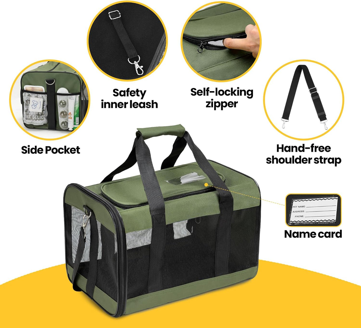 Conlun Cat Carrier Soft-Sided Pets Travel Carriers up to 15 Lbs - Green / 17.0"L x 11.0"W x 11.0"H - image 3