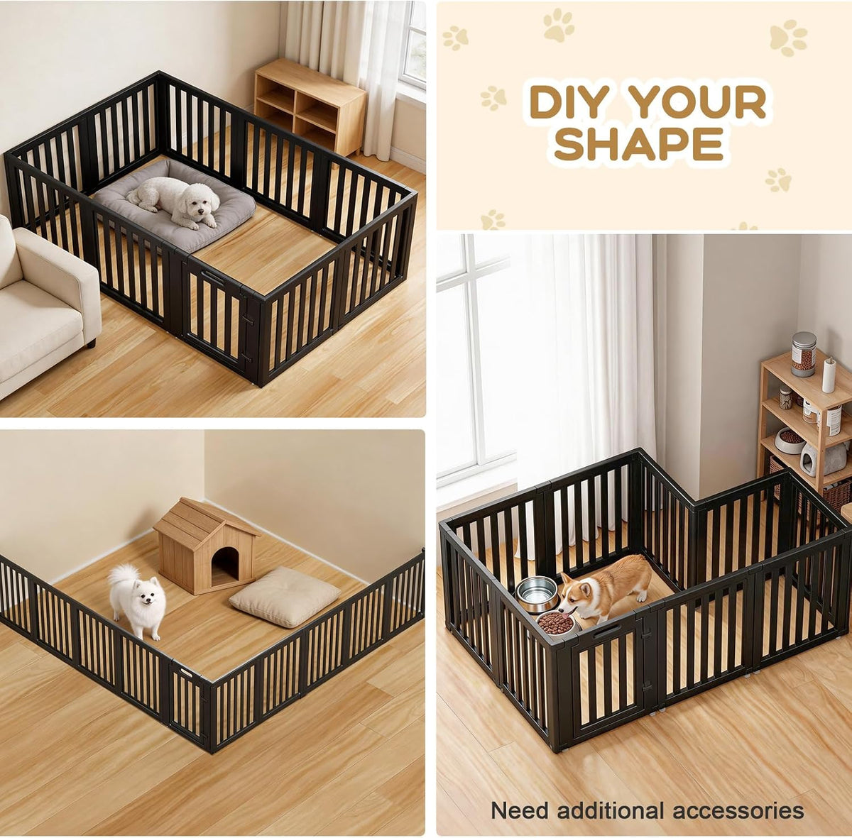 Dog Playpen Indoor, Puppy Playpen, White 23.6" H, 10 Panels - black / 10 / 23.6 inch Height - image 4