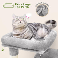 Globlazer Cat Tree Tower for Indoor Cats, 50-inch Adult Cat Tree House for Large Adult Cats with Steps, Scratching Post, 2 Cat Caves, Dangling Toys, FC50, Light Grey