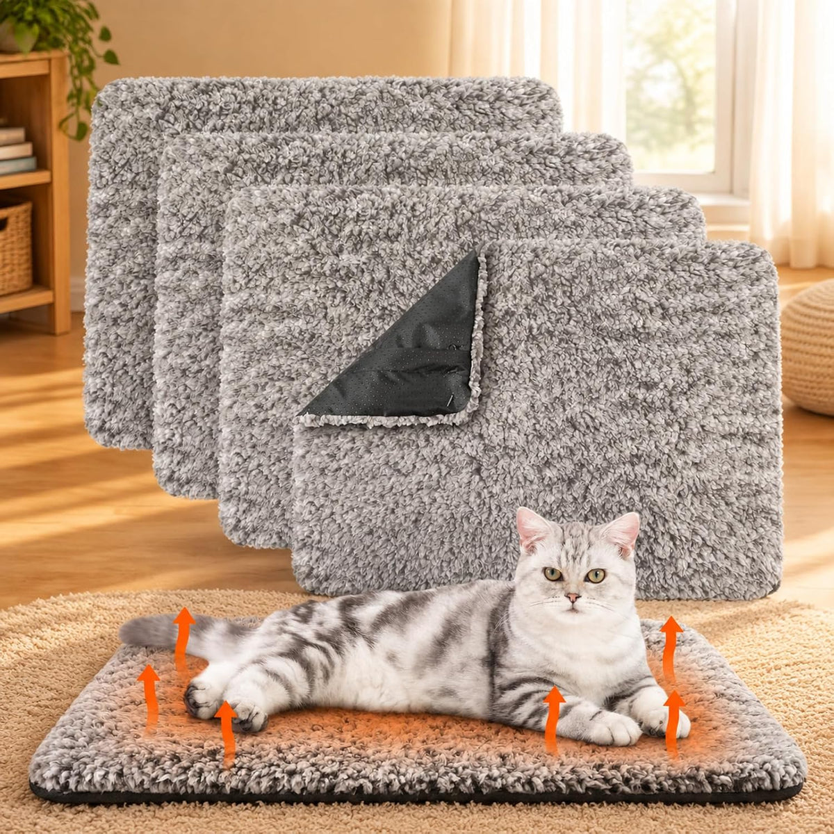 Drydiet 4 Pack Self Warming Cat Mat for Pets - 16 x 20 Inch / Gray / Solid