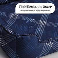 Orthopedic Bolster Dog Bed – CertiPUR-US Foam, Recycled Polyester Canvas, Washable Cover, Anti-Slip Bottom, Large, Navy Plaid – Stylish Designer Dog Sofa