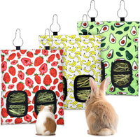 3 Pcs Rabbit Hay Feeder Bag - 11.8"×8.7" / Green,Red,Yellow