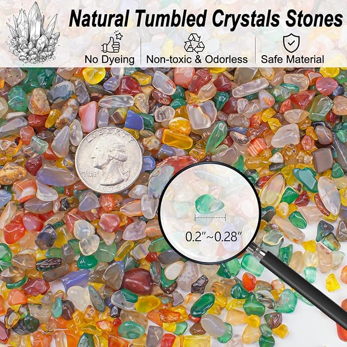 0.5 Lb/230g Colorful Agate Aquarium Fish Tank Gravel Rocks, Crushed Stone Crystal Chips Bulk Natural Gemstones Pebbles Irregular for Aquarium, Vase Fillers, Succulent Plants Decor