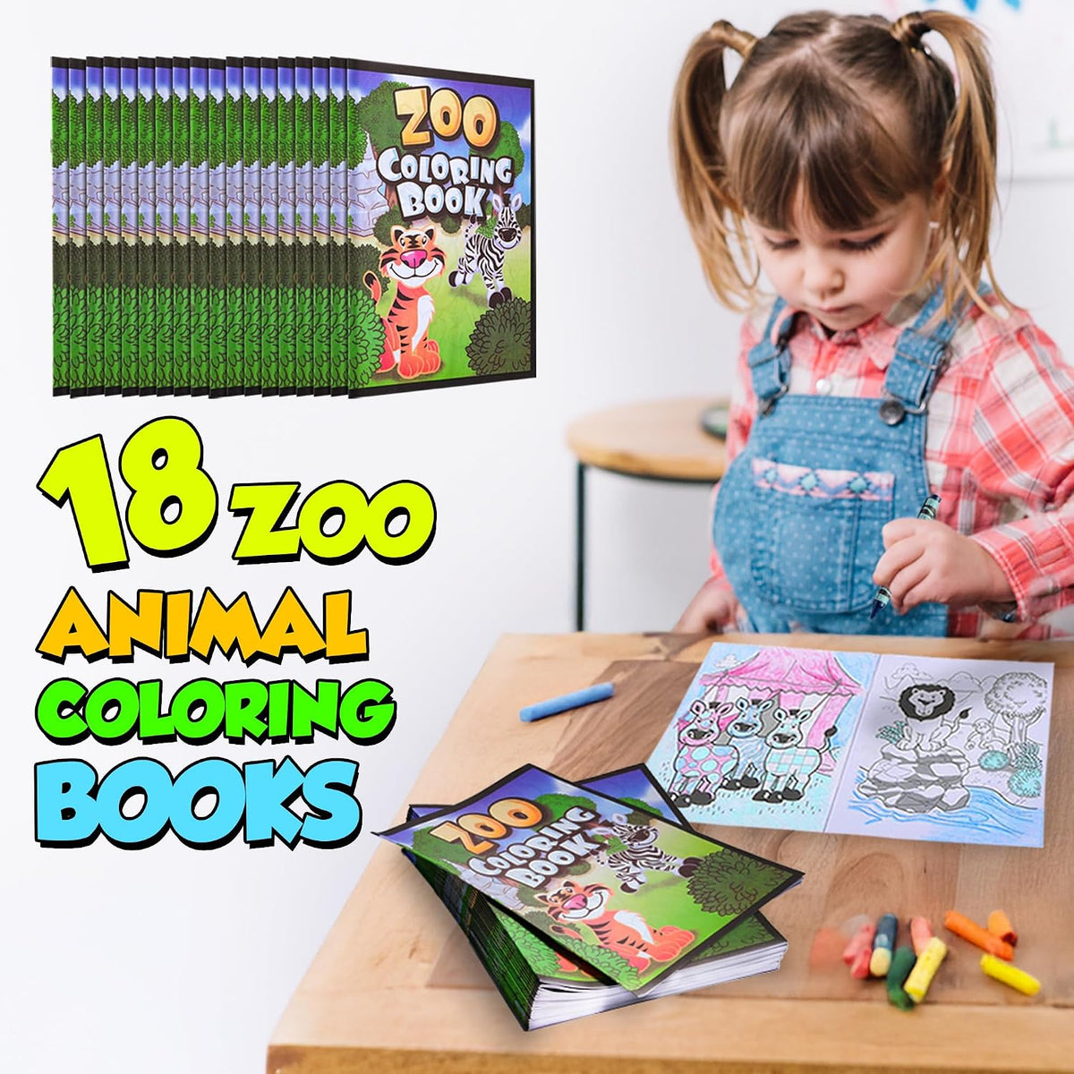 Bedwina zoo animal coloring books for kids, 18 pack of 9 x 11 inch books - view 3