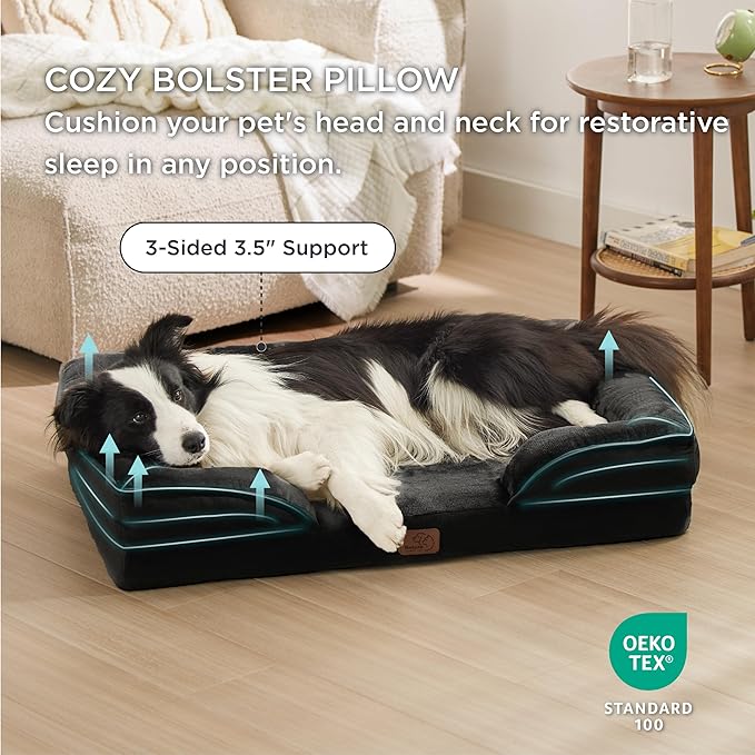 Bedsure XL Orthopedic Dog Bed for Extra Large Dogs - Washable XLarge Dog Cat Bed Waterproof, Comfort Dogs Couch Sofa with Washable Removable Cover, Pet Bed with Nonskid Bottom, Black, 42"