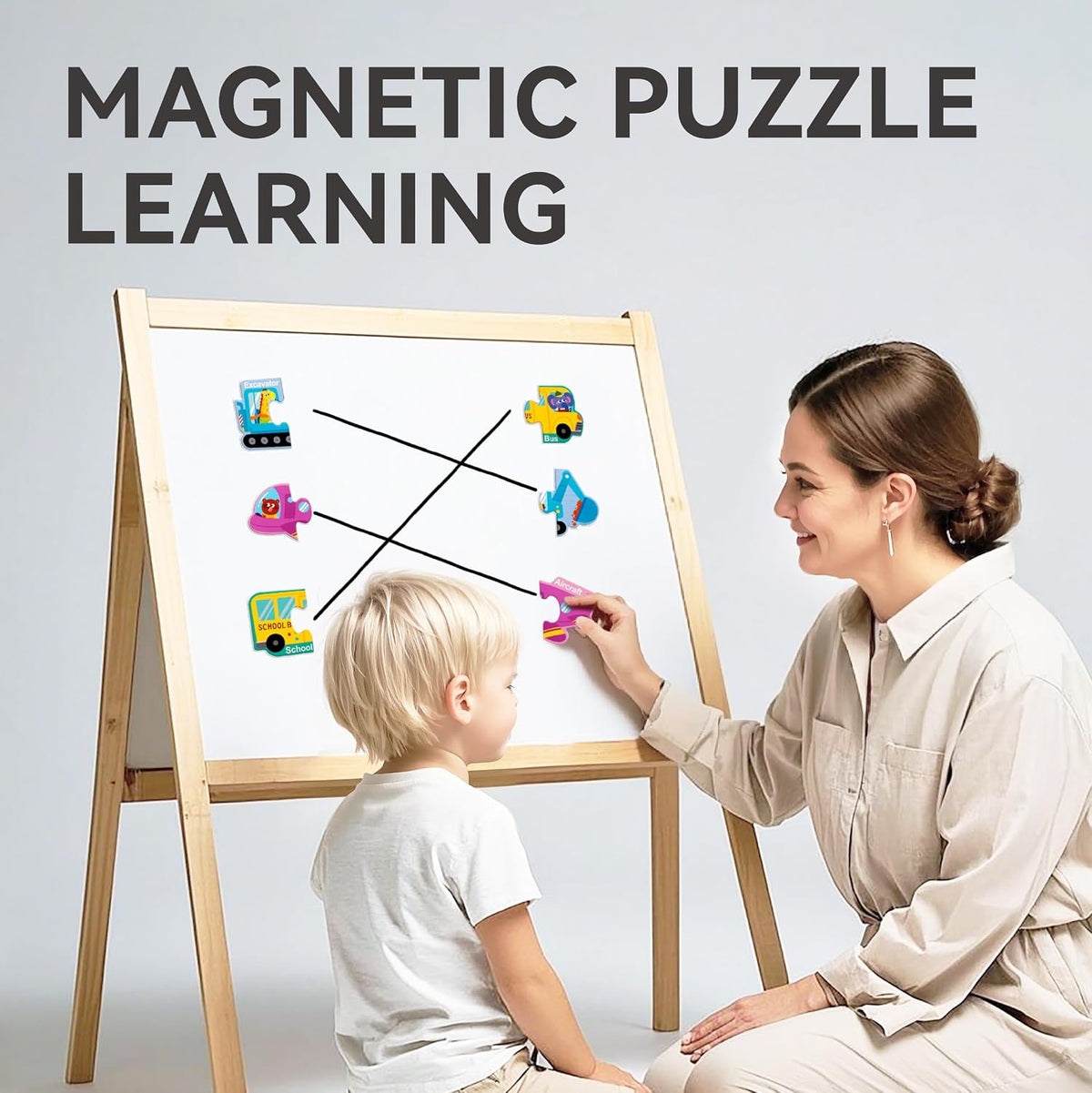 Dotimo 30-piece magnetic vehicle puzzle with cars, trucks and large printed names - view 19