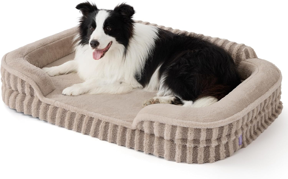 LE SURE Cute Cozy High Back Orthopedic Dog Beds Medium Size Dog - 38.0"l X 28.0"w X 7.0"th / Hazel