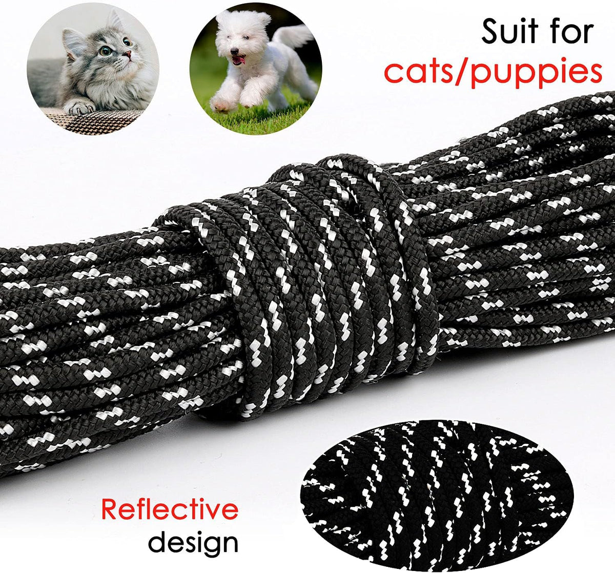 Reflective Cat Long Leash 15 FT - 50 FT / Black - image 2