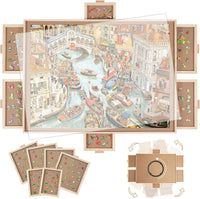 BuilderButler 1000 Pieces Rotating Puzzle Board with 4 Drawers - Wooden-6 Drawers / Large-2000pcs