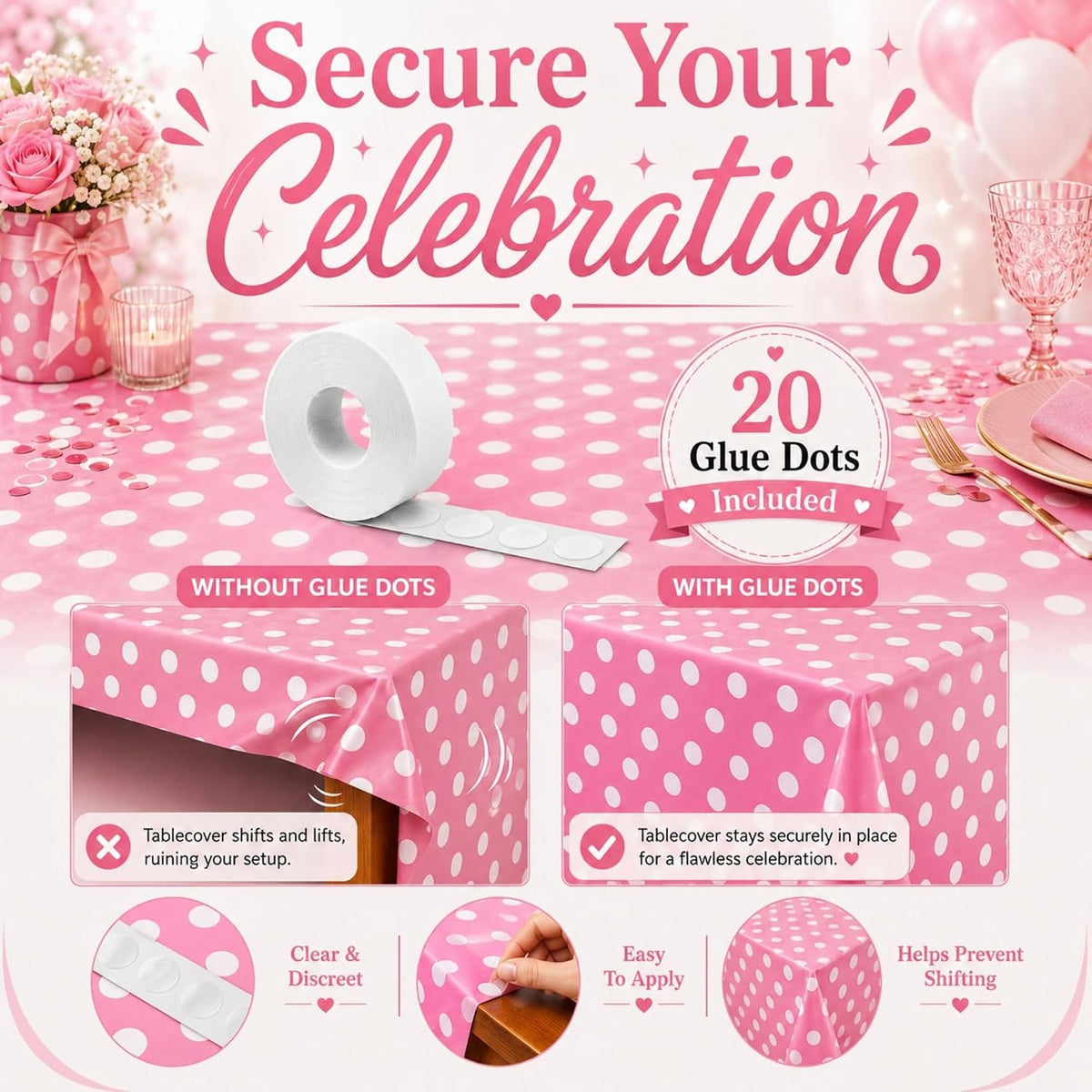 Stone Wall Table Covers, 54"x108" XL, Medieval Party Decorations - Pink Polka Dot (Pack of 3) - image 3