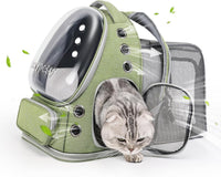 Cat Backpack Carrier, Breathable Cat Carrier Large Space Bubble Pet Backpack for Kitty Small Dog up - Square Expandable- Green